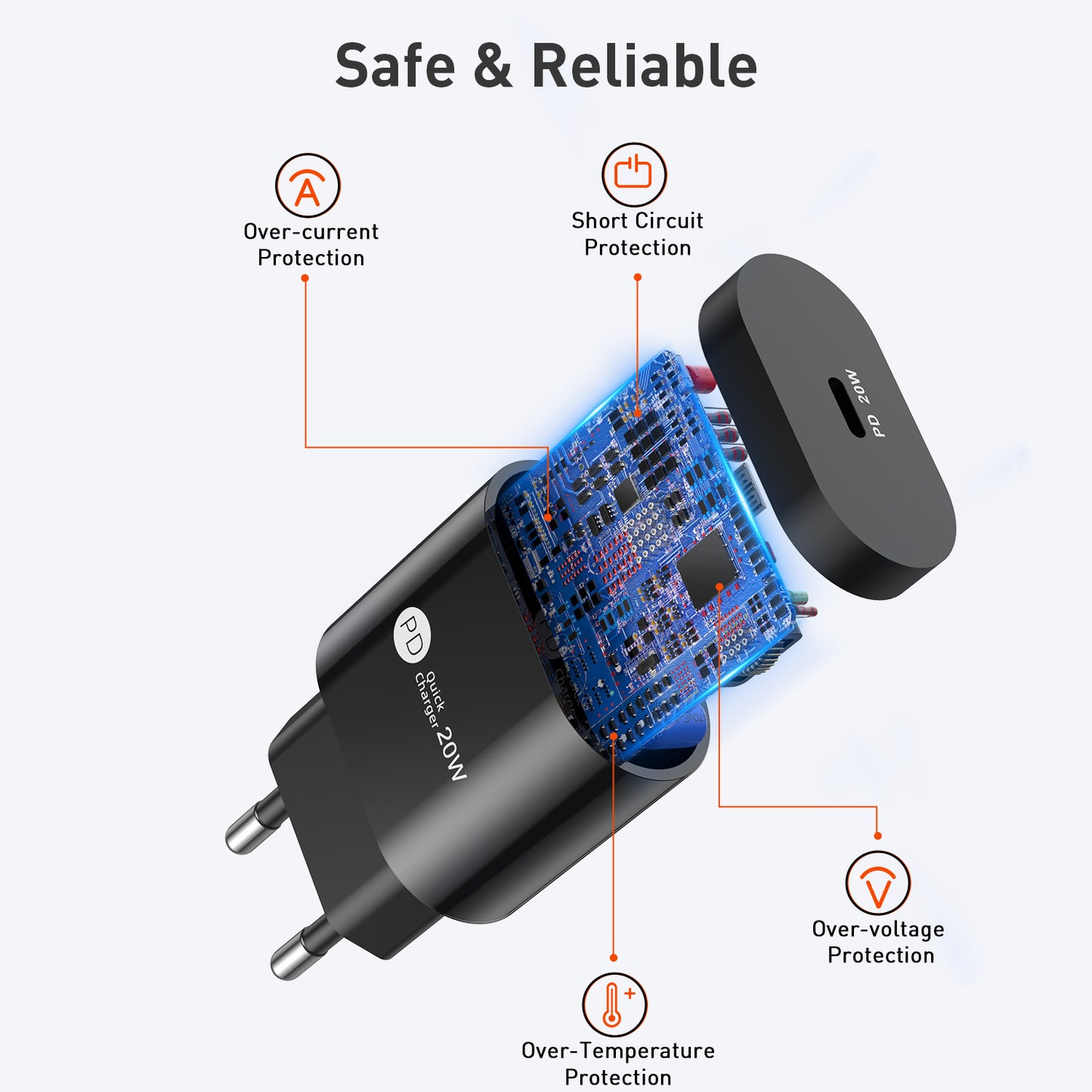 מטען לטלפון נייד PD20W 9V-2.2A ממשק Type-C 20W ראש טעינה מהירה