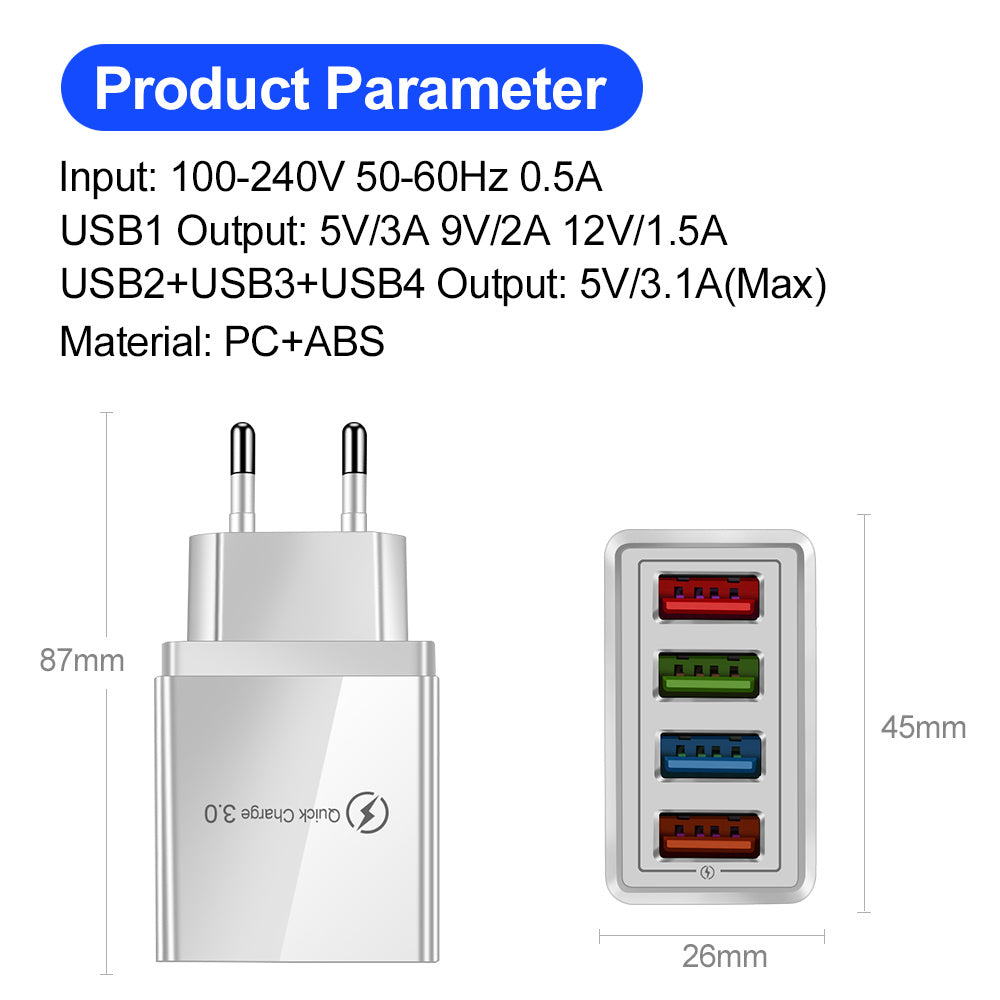 מטען USB מהיר טעינה 3.0 4 מתאם טלפון לטאבלט מטען קיר נייד מטען מהיר