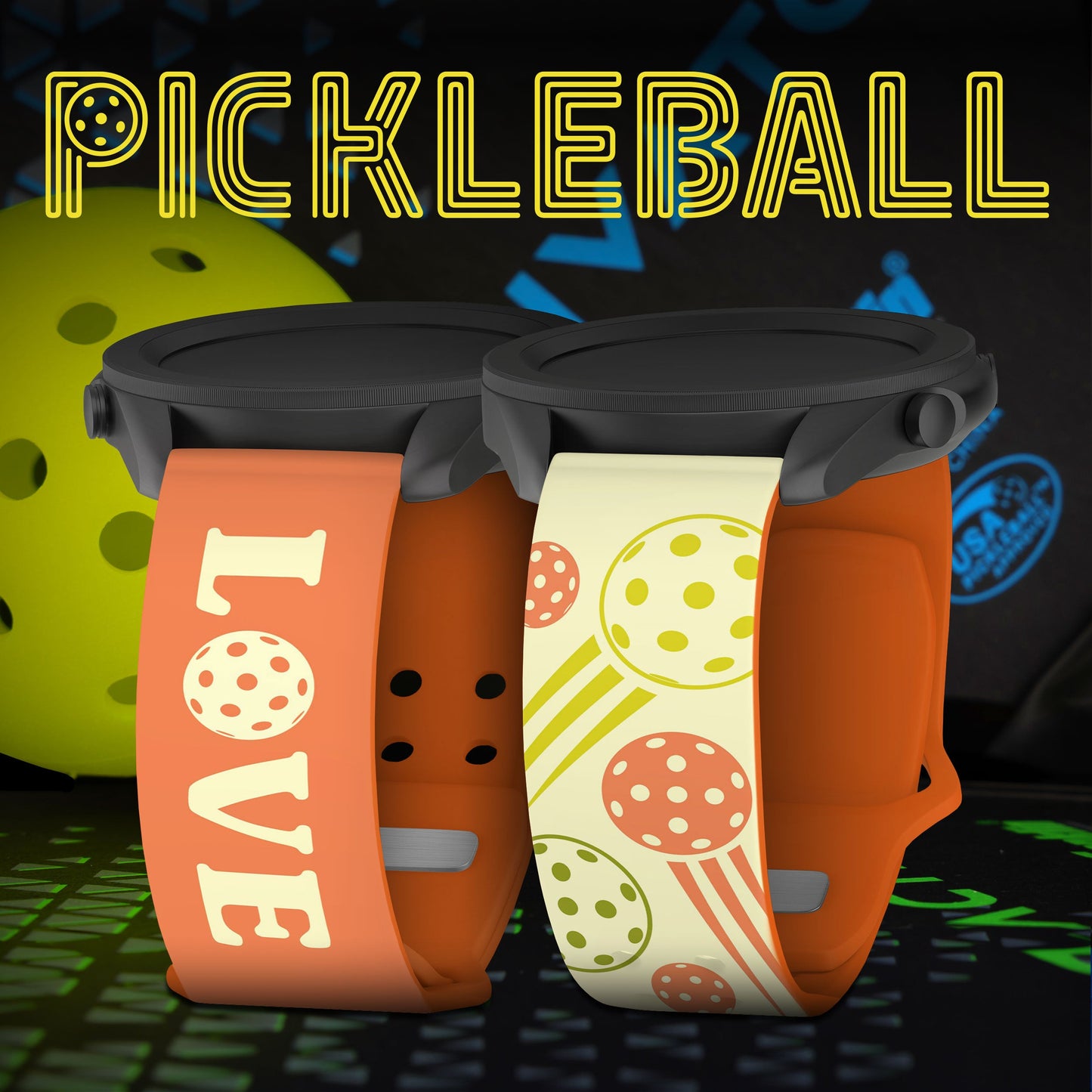 Pickleball HD  Watchband for Samsung, Garmin, Fossil, and More