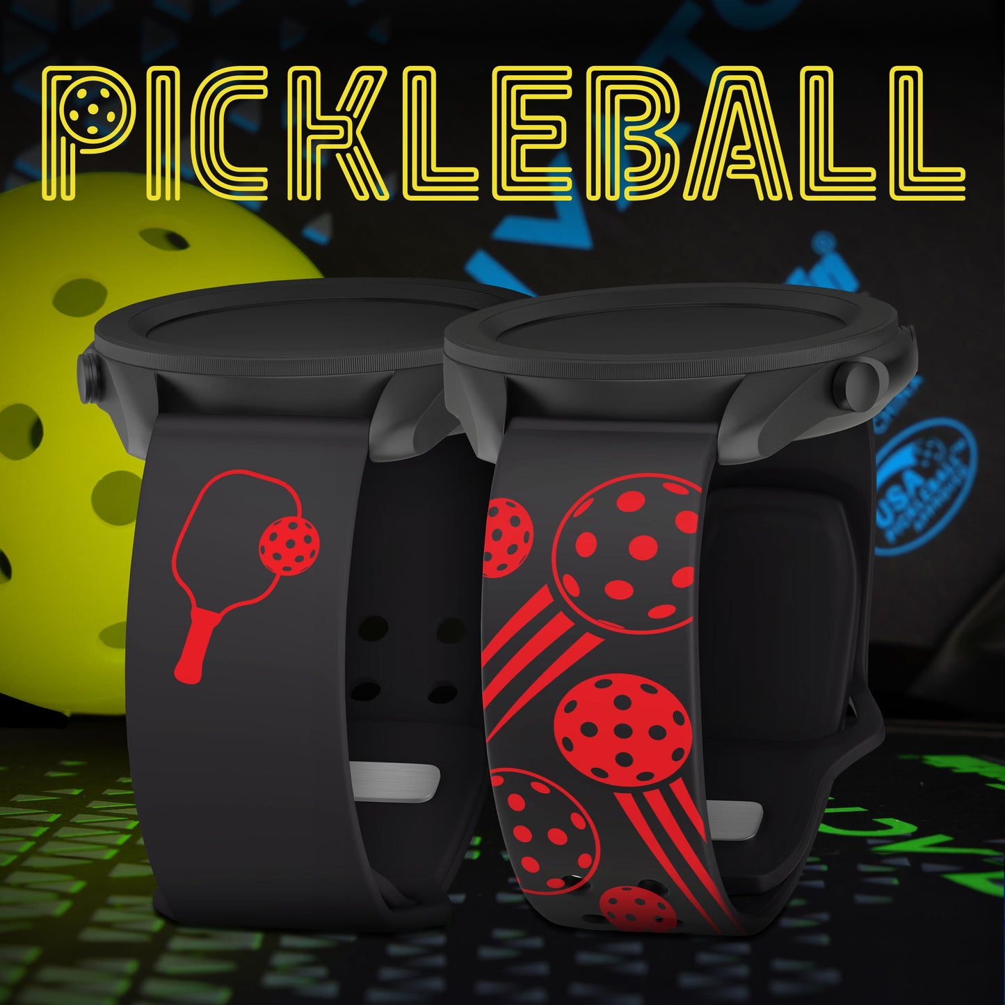 Pickleball HD  Watchband for Samsung, Garmin, Fossil, and More