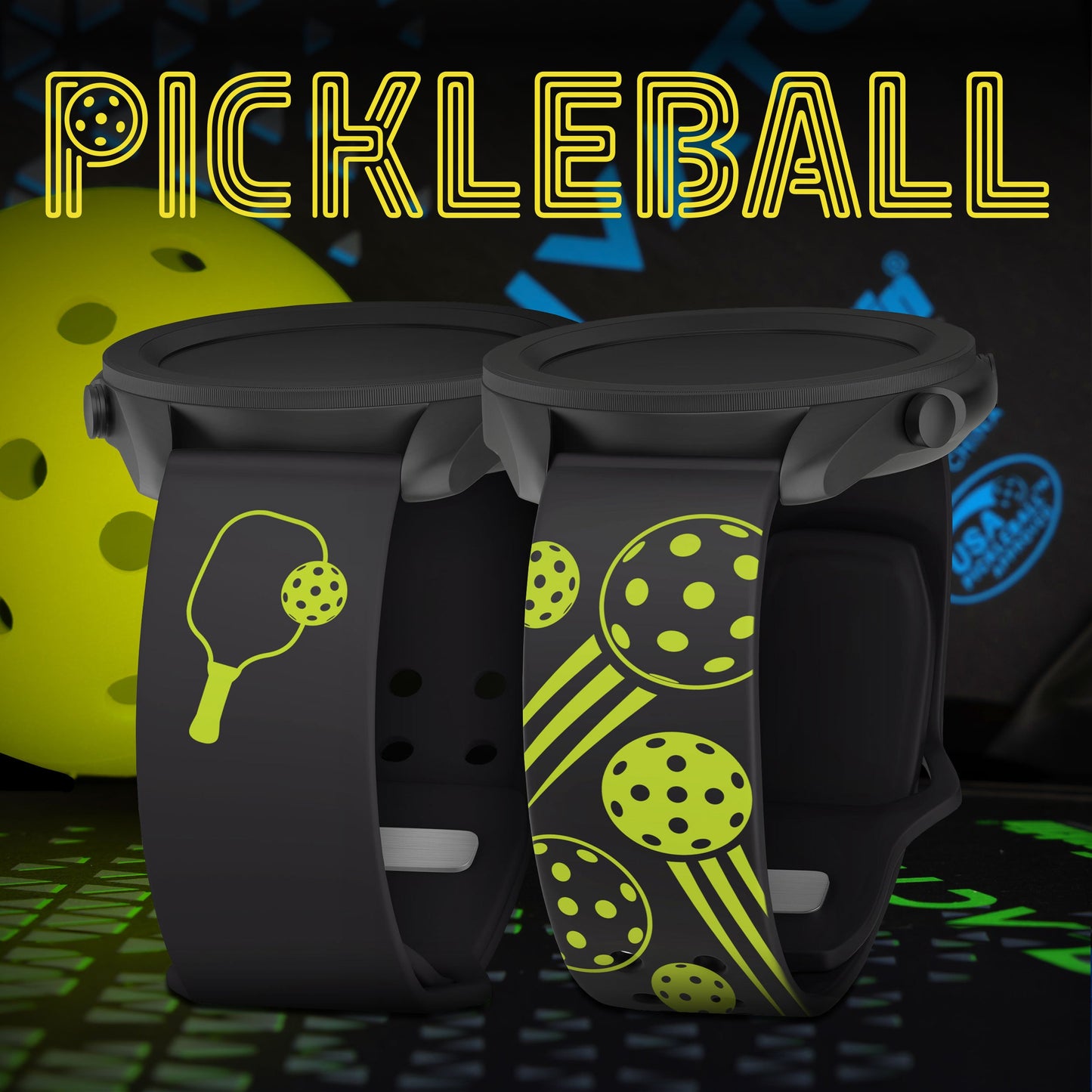 Pickleball HD  Watchband for Samsung, Garmin, Fossil, and More