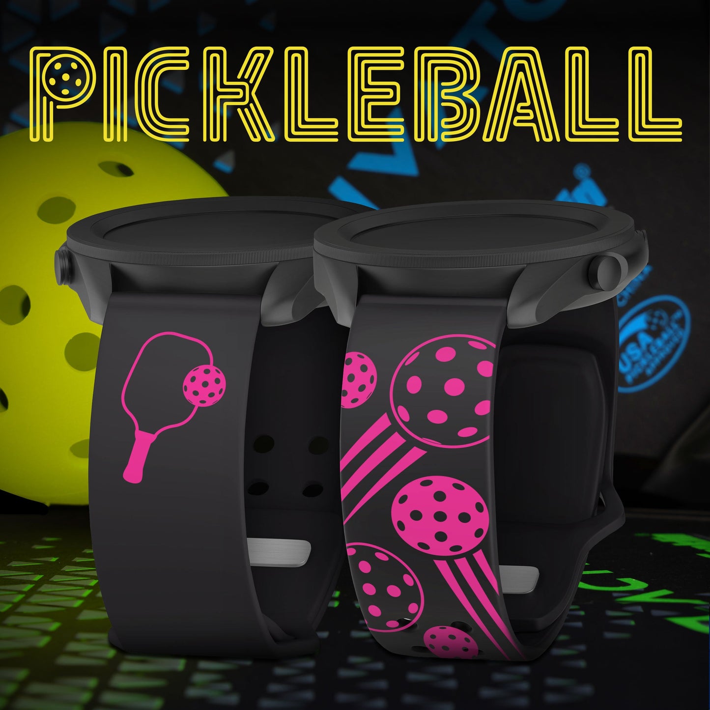 Pickleball HD  Watchband for Samsung, Garmin, Fossil, and More