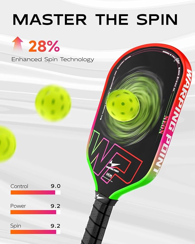 Neon Pickleball Paddle 16mm Core in Green, Pink & Orange Warping Point